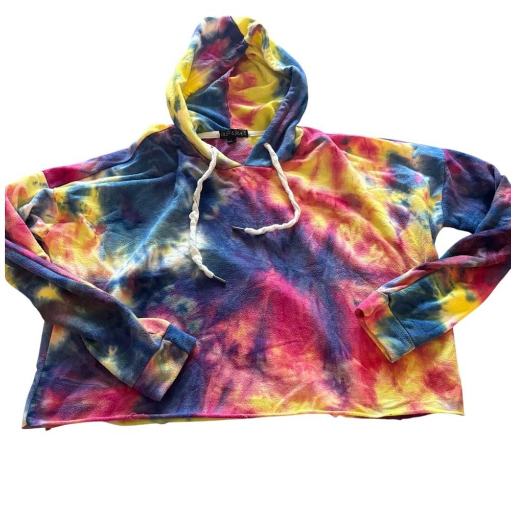 Riley & James Kids Large Tie Dye Cropped Hoodie Multi-Color Pullover Sweatshirt